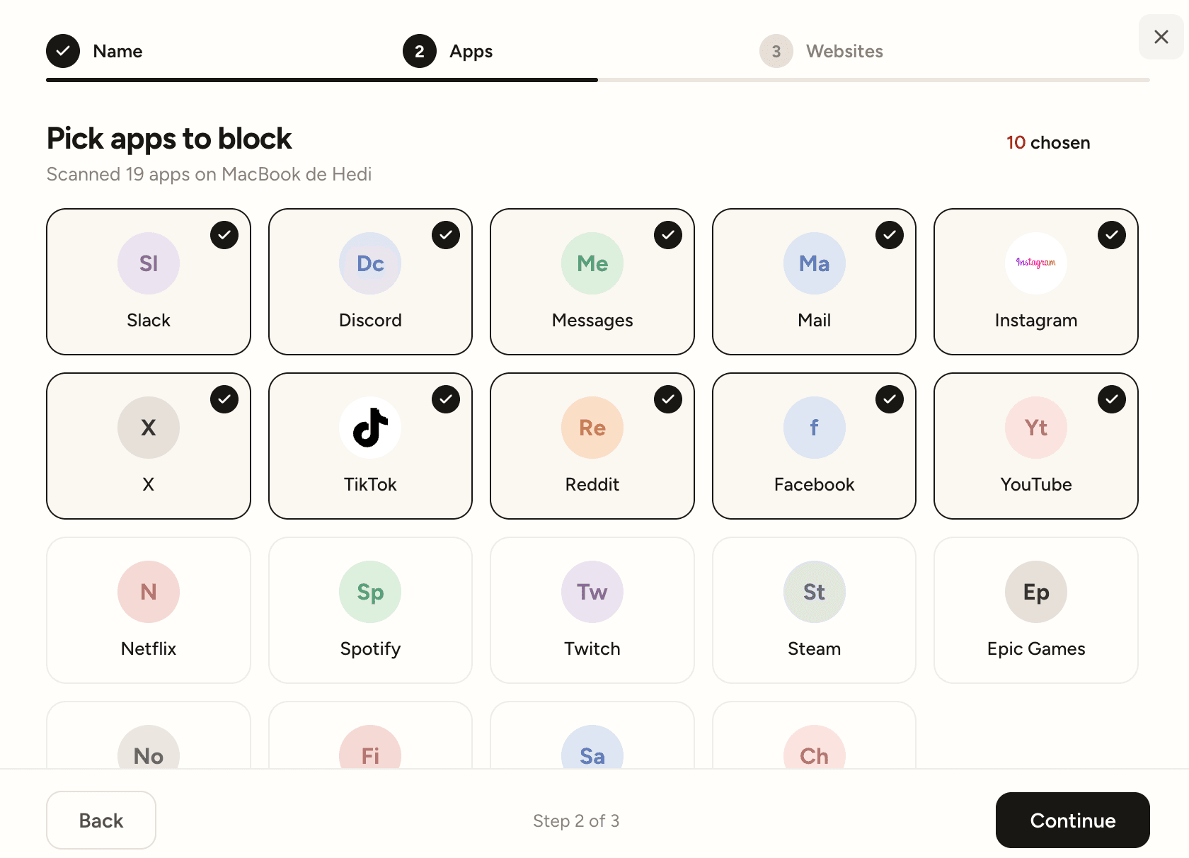 Pick apps to block