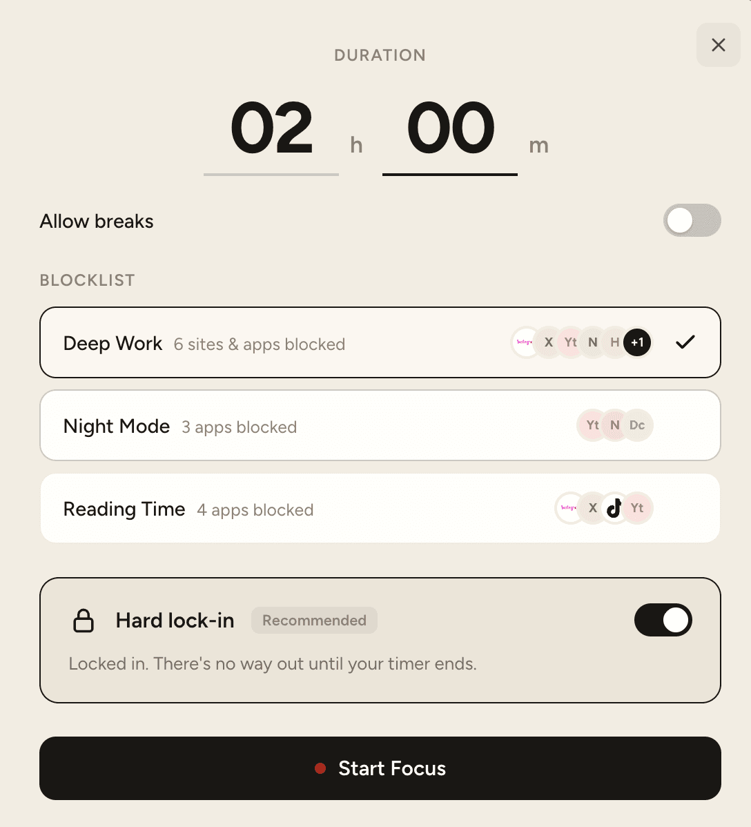 Set duration and lock in